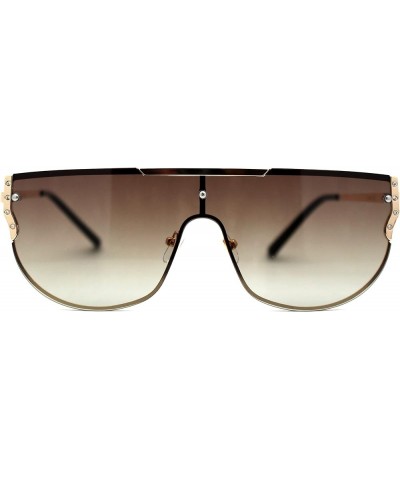 Womens Rhinestone Trim Flat Top Exposed Lens Metal Sunglasses Gold Brown Green $9.15 Designer