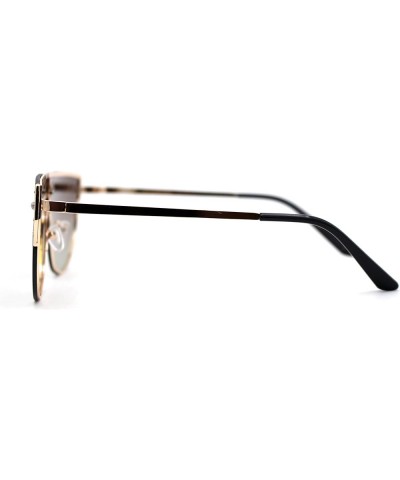 Womens Rhinestone Trim Flat Top Exposed Lens Metal Sunglasses Gold Brown Green $9.15 Designer