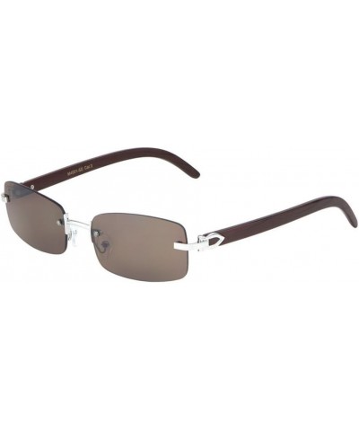 Dean Slim Rimless Rectangular Metal & Wood Aviator Sunglasses (Silver & Cherry Wood, Brown) $9.33 Rimless