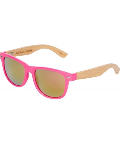 Premium Colorful Retro Wood Wayfarer Sunglasses | UV400 Protection, Handmade Bamboo Frames | Eco-Friendly Pink $9.64 Rectangular