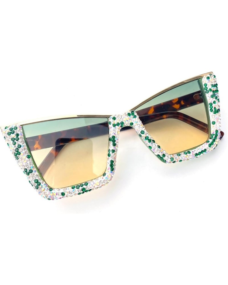 Oversized Cat Eye Sunglasses for Women Trendy Diamond Square Rhinestone Sun Glasses Ladies Party Halloween Eyewear Green $9.7...