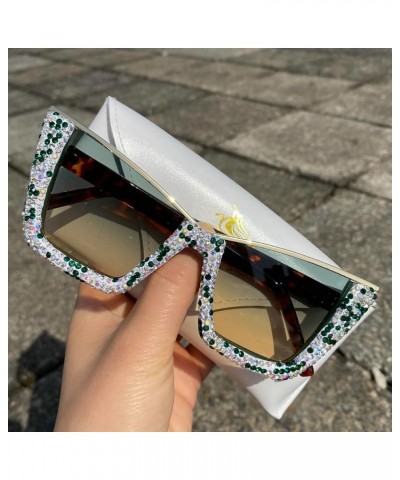 Oversized Cat Eye Sunglasses for Women Trendy Diamond Square Rhinestone Sun Glasses Ladies Party Halloween Eyewear Green $9.7...