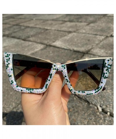 Oversized Cat Eye Sunglasses for Women Trendy Diamond Square Rhinestone Sun Glasses Ladies Party Halloween Eyewear Green $9.7...