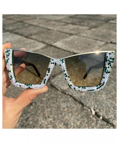 Oversized Cat Eye Sunglasses for Women Trendy Diamond Square Rhinestone Sun Glasses Ladies Party Halloween Eyewear Green $9.7...