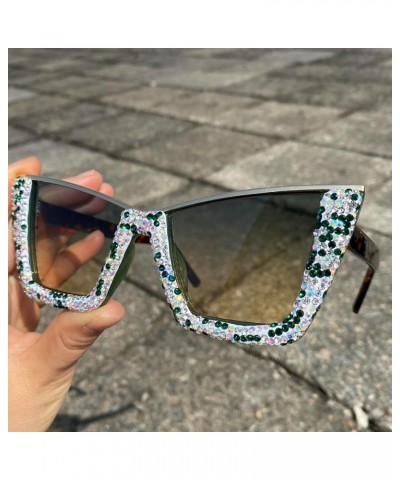 Oversized Cat Eye Sunglasses for Women Trendy Diamond Square Rhinestone Sun Glasses Ladies Party Halloween Eyewear Green $9.7...