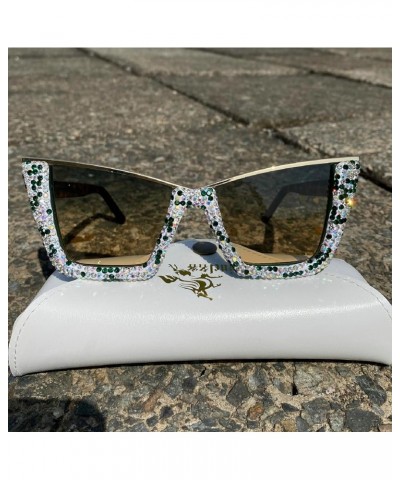 Oversized Cat Eye Sunglasses for Women Trendy Diamond Square Rhinestone Sun Glasses Ladies Party Halloween Eyewear Green $9.7...