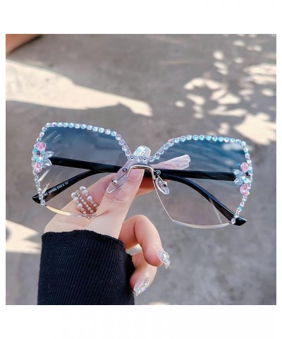 Vintage Oversized Square Crystal Diamond Sunglasses - Trendy Square Frame Rhinestone Bling Sun Glasses for Women 2pcs-blue&pi...