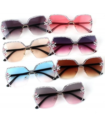 Vintage Oversized Square Crystal Diamond Sunglasses - Trendy Square Frame Rhinestone Bling Sun Glasses for Women 2pcs-blue&pi...