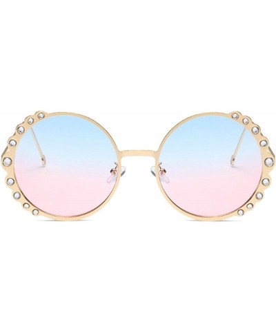 Handmade round Sunglasses Women Modern Diamond Rhinestone Sun Glasses Vintage Fashion Crystal Shades sunglasses Blue Pink $10...