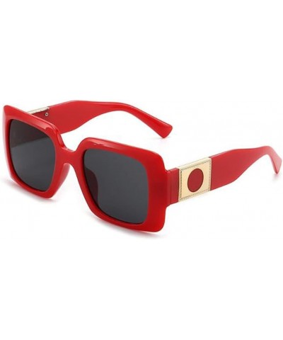 Women's UV Anti-UV Sunglasses with Metal Hinged Square Big Frame Sunglasses Red Frame Black Gray Flakes $8.05 Round