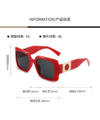 Women's UV Anti-UV Sunglasses with Metal Hinged Square Big Frame Sunglasses Red Frame Black Gray Flakes $8.05 Round