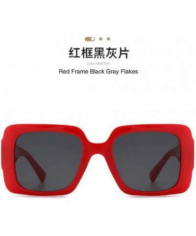 Women's UV Anti-UV Sunglasses with Metal Hinged Square Big Frame Sunglasses Red Frame Black Gray Flakes $8.05 Round