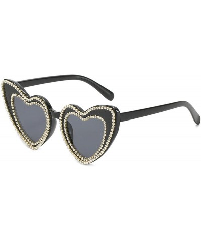 Heart Rhinestone Sunglasses for Women Red Heart Shaped Sunglasses Rhinestone Sunglasses Novelty Pink Eyewear black $11.18 Des...