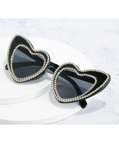 Heart Rhinestone Sunglasses for Women Red Heart Shaped Sunglasses Rhinestone Sunglasses Novelty Pink Eyewear black $11.18 Des...