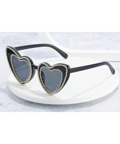 Heart Rhinestone Sunglasses for Women Red Heart Shaped Sunglasses Rhinestone Sunglasses Novelty Pink Eyewear black $11.18 Des...