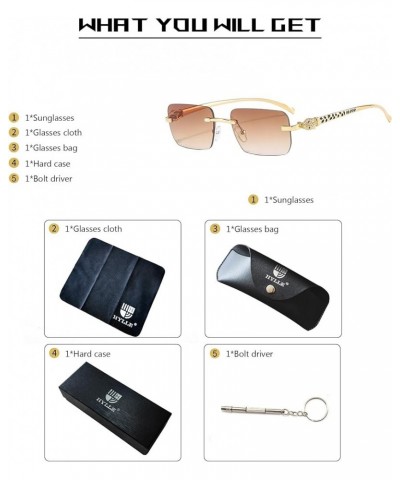 Rimless Rectangle Sunglasses for Men Women Trendy Vintage Eyewear Fashion 70s 90s Shades Gold Frame Gradient Brown Lens $10.1...