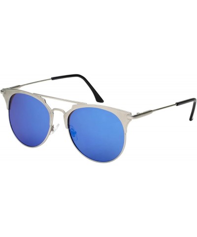 Pantos Shape Flat Lens Sunglasses 23059-FLREV Matte Silver Blue $9.34 Aviator