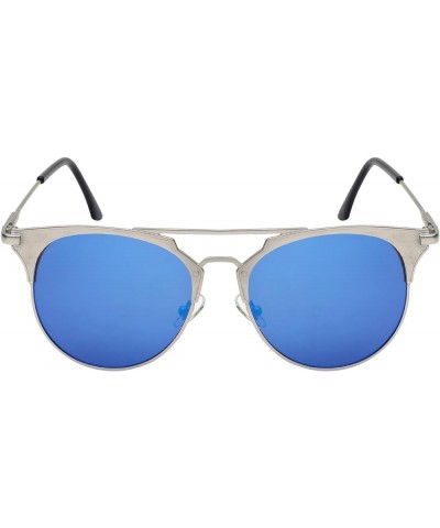 Pantos Shape Flat Lens Sunglasses 23059-FLREV Matte Silver Blue $9.34 Aviator