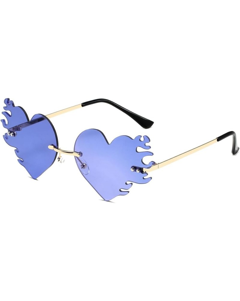 Fire Heart Shaped Sunglasses for Women Men Vintage Rimless Flame Love Sun Glasses Retro Rave Party Halloween Glasses (Gold/Oc...