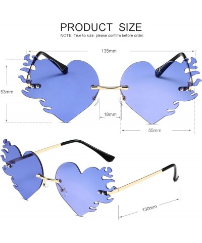 Fire Heart Shaped Sunglasses for Women Men Vintage Rimless Flame Love Sun Glasses Retro Rave Party Halloween Glasses (Gold/Oc...