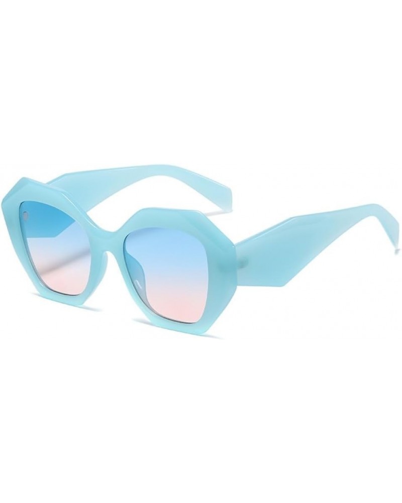 Irregular Frame Ladies Retro Large Frame Camping or Traveling White Sun Glasses UV400 Blue $24.75 Rectangular