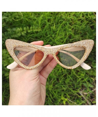 Fashion Diamond Cat Eye Sunglasses for Women Sparkling Rhinestone Sun Glasses Vintage Triangle Bling Crystal Glasses 2pcs Yel...