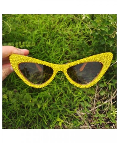 Fashion Diamond Cat Eye Sunglasses for Women Sparkling Rhinestone Sun Glasses Vintage Triangle Bling Crystal Glasses 2pcs Yel...