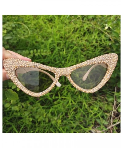 Fashion Diamond Cat Eye Sunglasses for Women Sparkling Rhinestone Sun Glasses Vintage Triangle Bling Crystal Glasses 2pcs Yel...