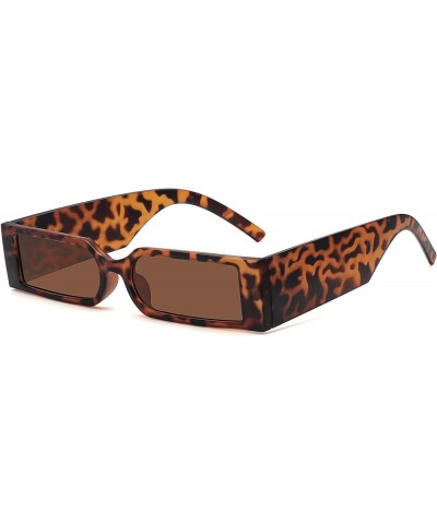 Retro 90s Rectangle Sunglasses for Women Men Trendy Small Nude Inspired Narrow Glasses Leopard Frame Brown Lens $10.43 Rectan...