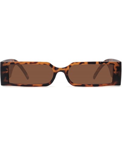 Retro 90s Rectangle Sunglasses for Women Men Trendy Small Nude Inspired Narrow Glasses Leopard Frame Brown Lens $10.43 Rectan...