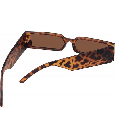 Retro 90s Rectangle Sunglasses for Women Men Trendy Small Nude Inspired Narrow Glasses Leopard Frame Brown Lens $10.43 Rectan...