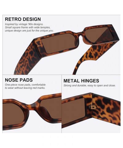 Retro 90s Rectangle Sunglasses for Women Men Trendy Small Nude Inspired Narrow Glasses Leopard Frame Brown Lens $10.43 Rectan...