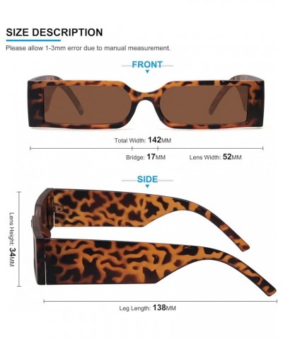 Retro 90s Rectangle Sunglasses for Women Men Trendy Small Nude Inspired Narrow Glasses Leopard Frame Brown Lens $10.43 Rectan...