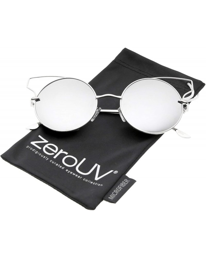 Women's Full Metal Open Design Mirrored Lens Round Cat Eye Sunglasses 55mm Silver / Silver Mirror $9.43 Cat Eye