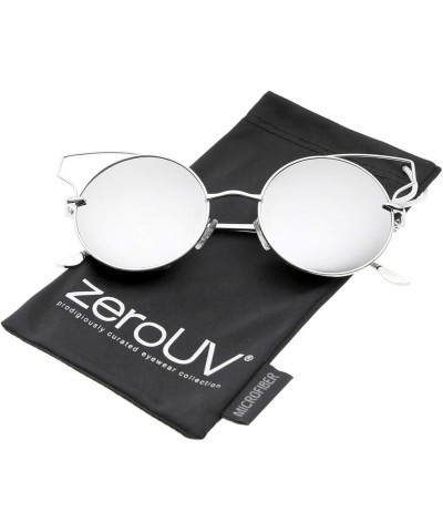 Women's Full Metal Open Design Mirrored Lens Round Cat Eye Sunglasses 55mm Silver / Silver Mirror $9.43 Cat Eye