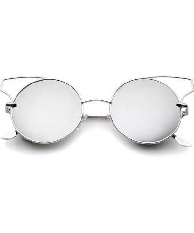 Women's Full Metal Open Design Mirrored Lens Round Cat Eye Sunglasses 55mm Silver / Silver Mirror $9.43 Cat Eye