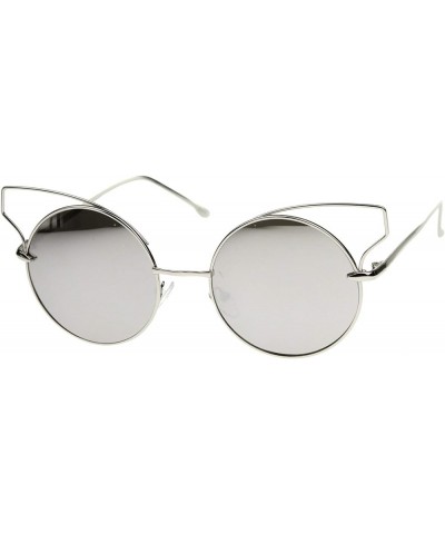 Women's Full Metal Open Design Mirrored Lens Round Cat Eye Sunglasses 55mm Silver / Silver Mirror $9.43 Cat Eye