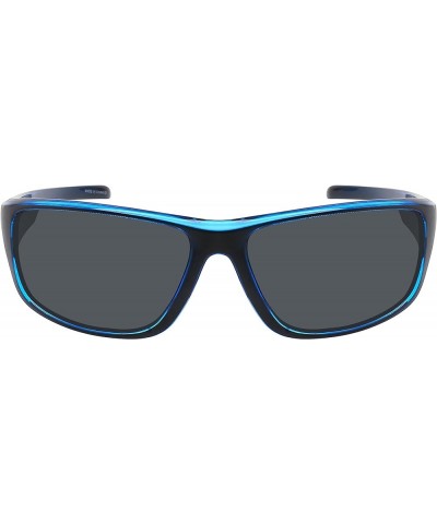 POLARIZED Wrap Around Sports UV400 Sunglasses for Men Driving Fishing Running Biking Clear Blue & Matte Black Grey $9.23 Rect...