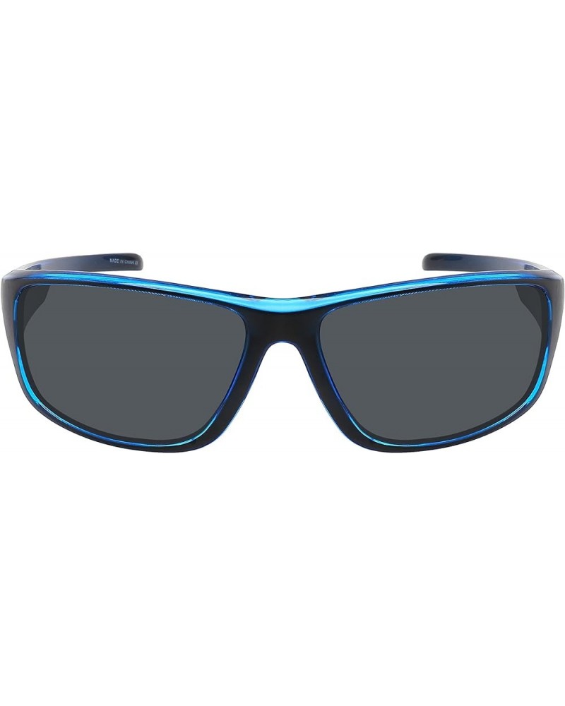 POLARIZED Wrap Around Sports UV400 Sunglasses for Men Driving Fishing Running Biking Clear Blue & Matte Black Grey $9.23 Rect...