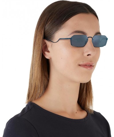 Women's Ea2136 Rectangular Sunglasses Matte Blue/Blue Mirrored Blue $24.48 Rectangular