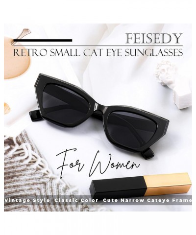 Retro Small Cat Eye Sunglasses for Women Vintage Trendy Cateye Sun Glasses Narrow Plastic Frame B2326 001 Black Frame/Gray Le...