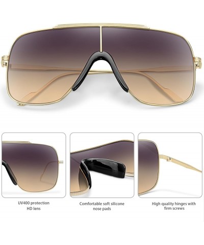 Retro Oversized Square Sunglasses for Women Men Vintage Large Metal Shades Classic Sunnies BP3382 Gold/Gradient Grey Brown $9...