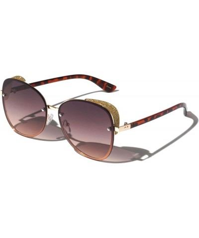 Victoria Butterfly Brow Side Glitter Shield Lens Sunglasses Dark Demi $10.95 Aviator