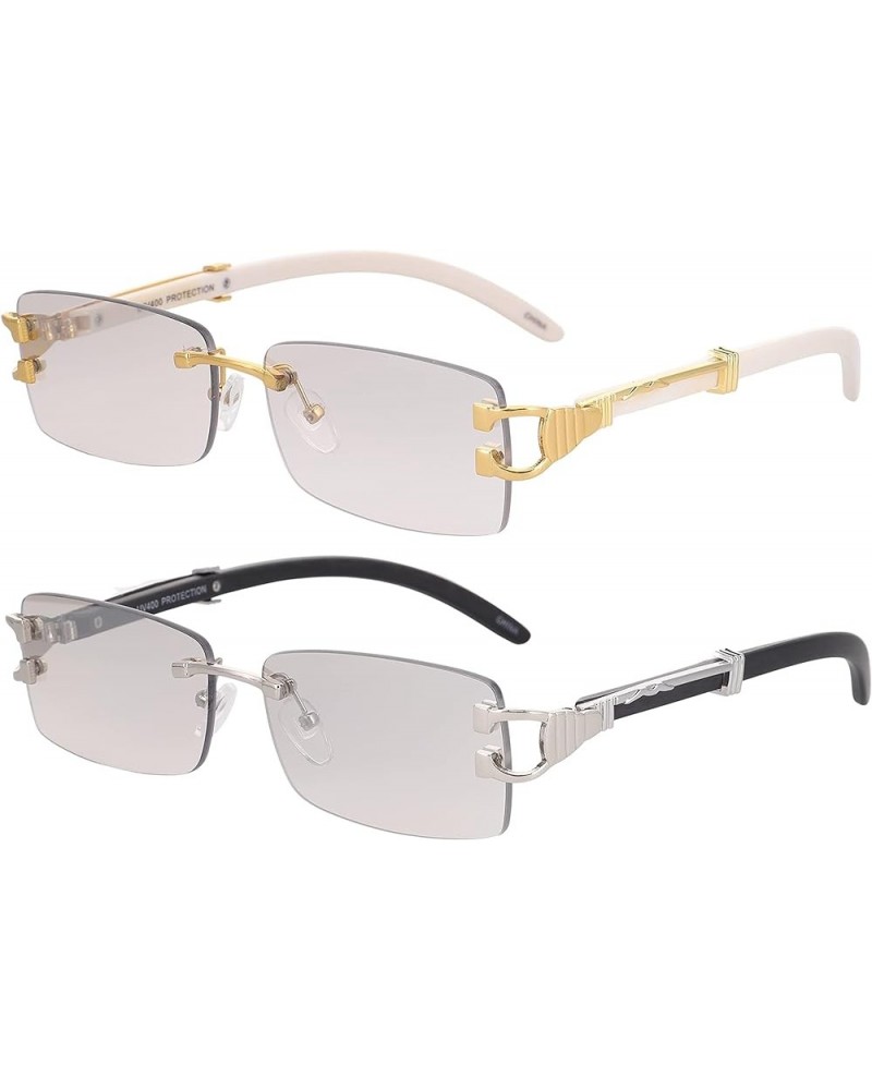 Flawless - Mens Fashion Gold Stylish Glasses Clear Lens Rectangular Retro Rimless Tinted Sunglasses for Women Marble/Clear an...