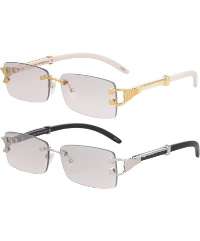 Flawless - Mens Fashion Gold Stylish Glasses Clear Lens Rectangular Retro Rimless Tinted Sunglasses for Women Marble/Clear an...