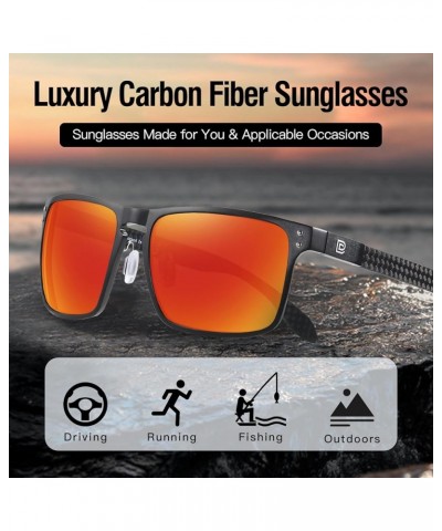 Sunglasses Men Retro Square Polarized UV Protection Carbon Fiber Sun Glasses for Fishing DC8208 Black Frame Revo Red Lens $21...