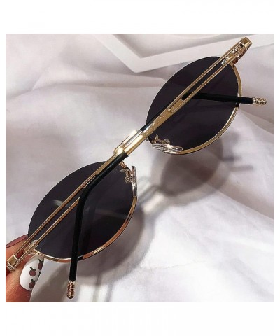 Vintage Small Oval Black Gradient Sunlasses For Women Uv400 Sun Glasses Men Alloy Round Shades Gold Tea $22.98 Rectangular