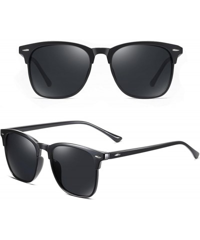 Polarized Sunglasses for Womern Men Classic Trendy Half Frame Sunglasses UV Protection ST017 Black/Grey $7.79 Square