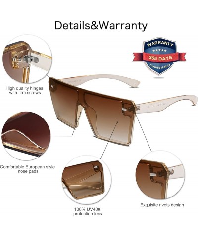 Big Flat Top Oversized Shield Sunglasses for Women Men Square Rimless Fashion Shades VL9517 C13 Clear Tea Frame and Gradient ...