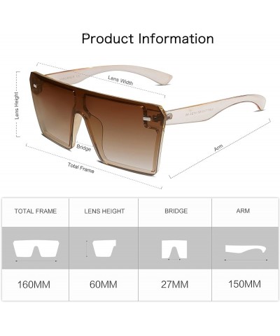 Big Flat Top Oversized Shield Sunglasses for Women Men Square Rimless Fashion Shades VL9517 C13 Clear Tea Frame and Gradient ...